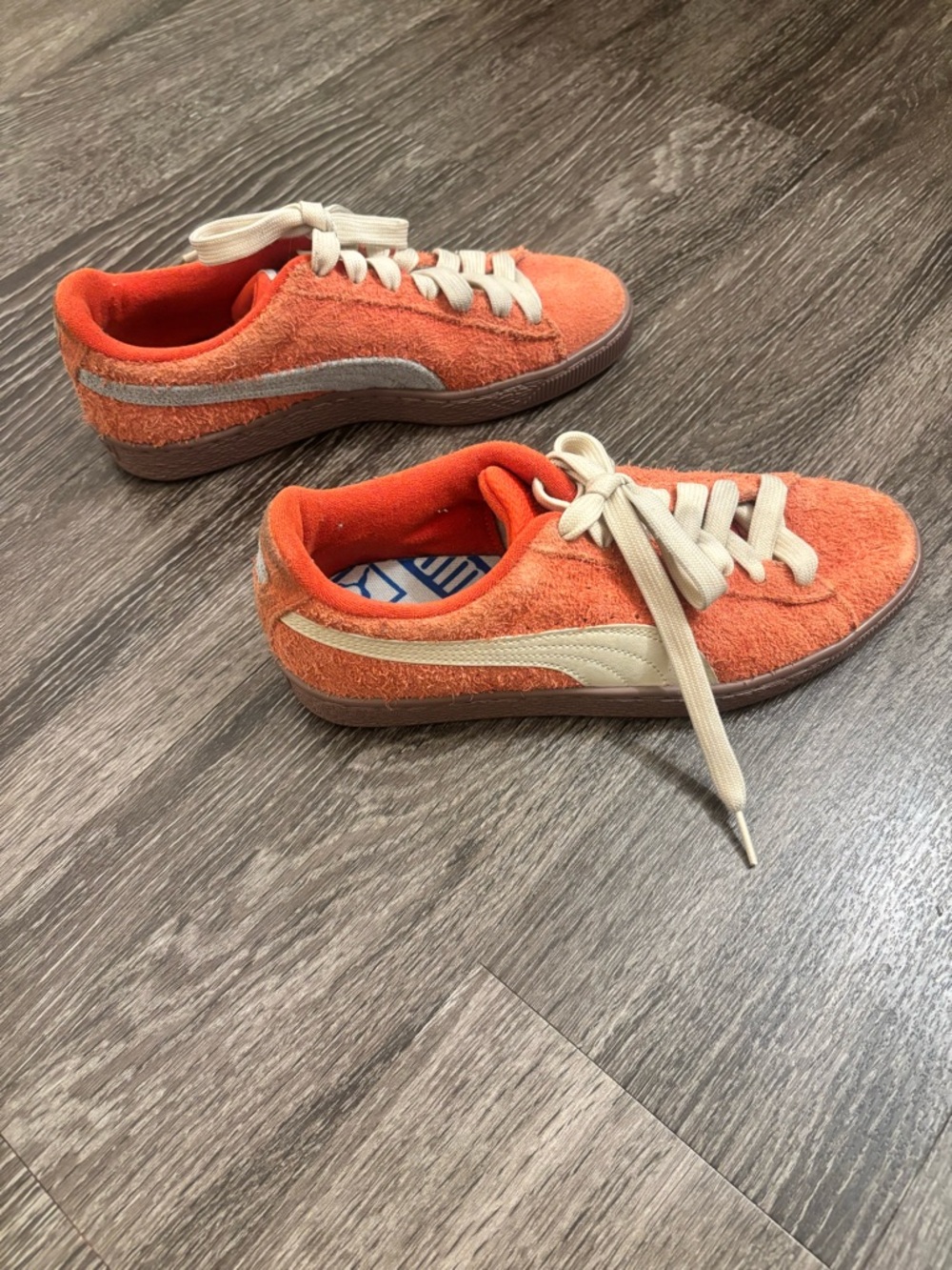 Orange Suede Low-Top Sneakers with Cream Laces - Picture 3 of 5